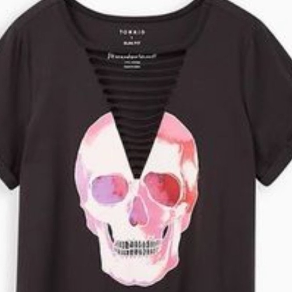 Torrid Black Pink Skull Graphic Cut Out Tee - Picture 7 of 11